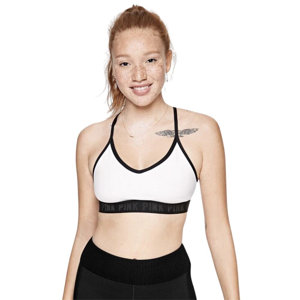 Victoria’s Secret PINK White Ultimate Lightly Lined Workout Sports Bra - Medium